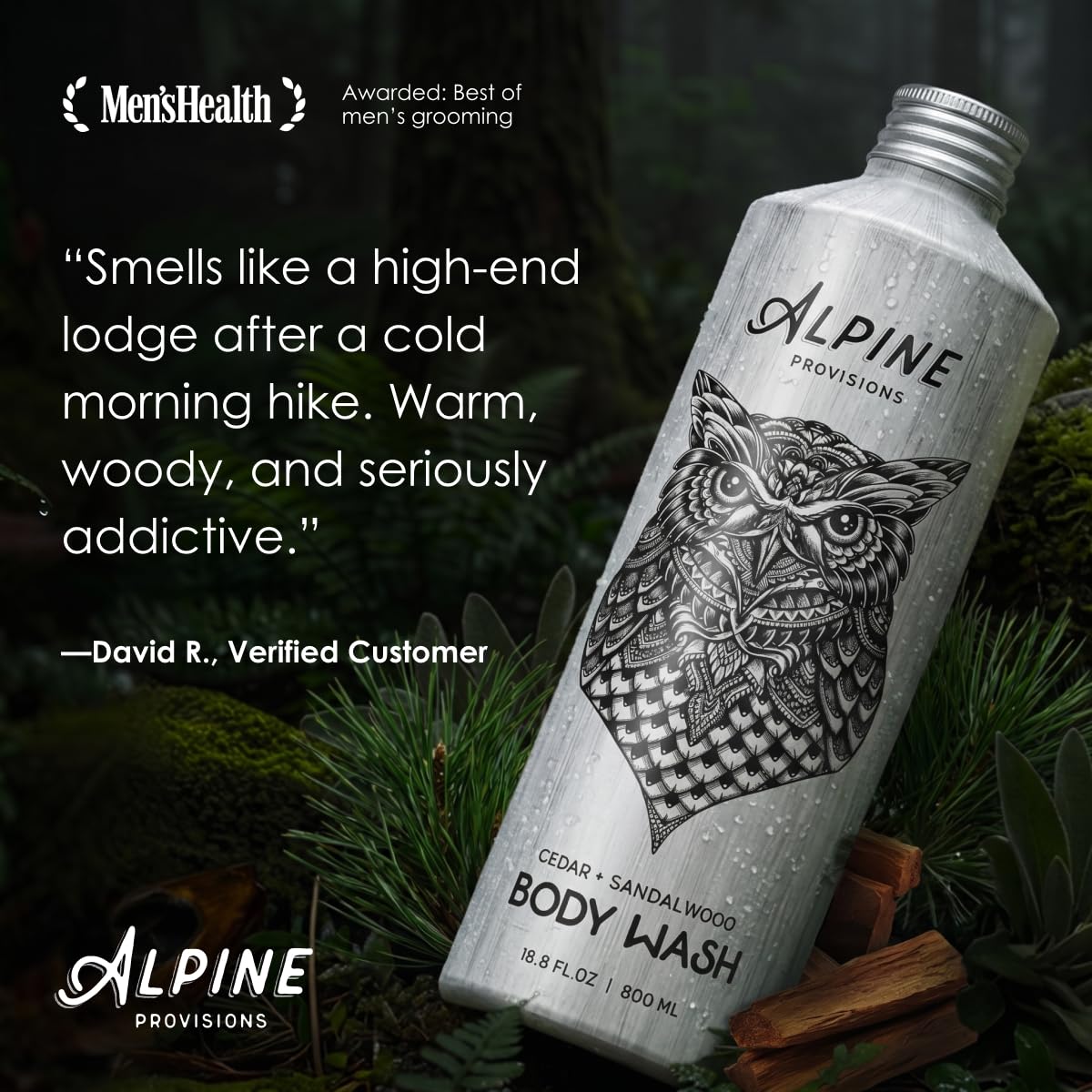 Alpine Provisions aluminum bottle detail highlighting eco-friendly recyclable packaging