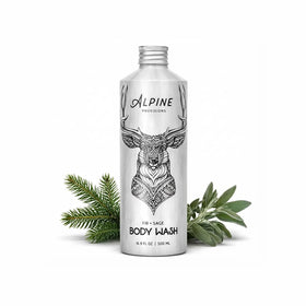 Alpine Provisions front bottle view showing eco-friendly aluminum and crisp fir scent