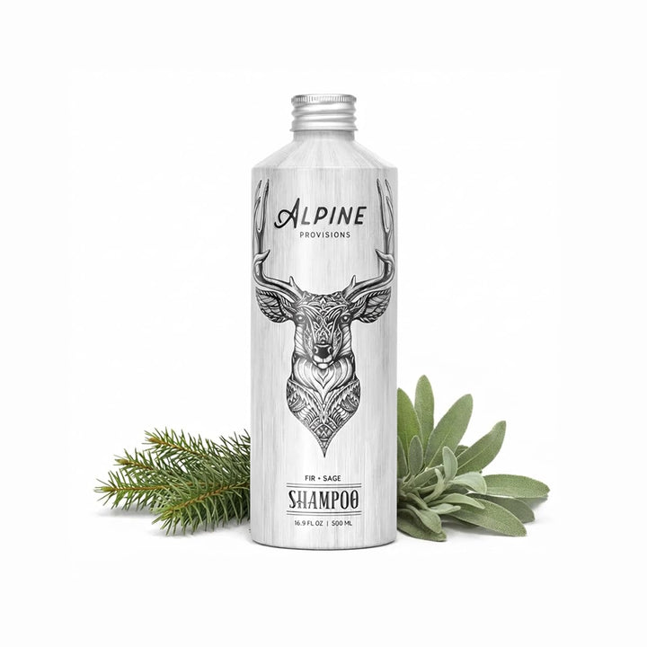 Alpine Provisions front bottle showing fir and sage scent and clean design