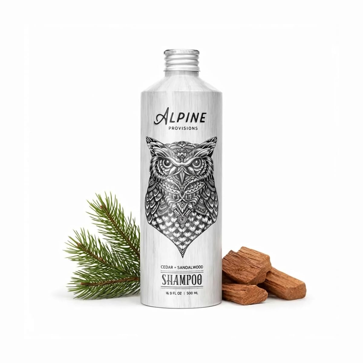 Alpine Provisions front bottle showing cedar sandalwood label and benefits