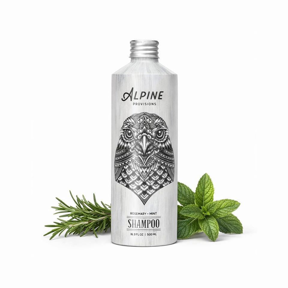 Alpine Provisions front bottle view showing rosemary and mint aroma benefit