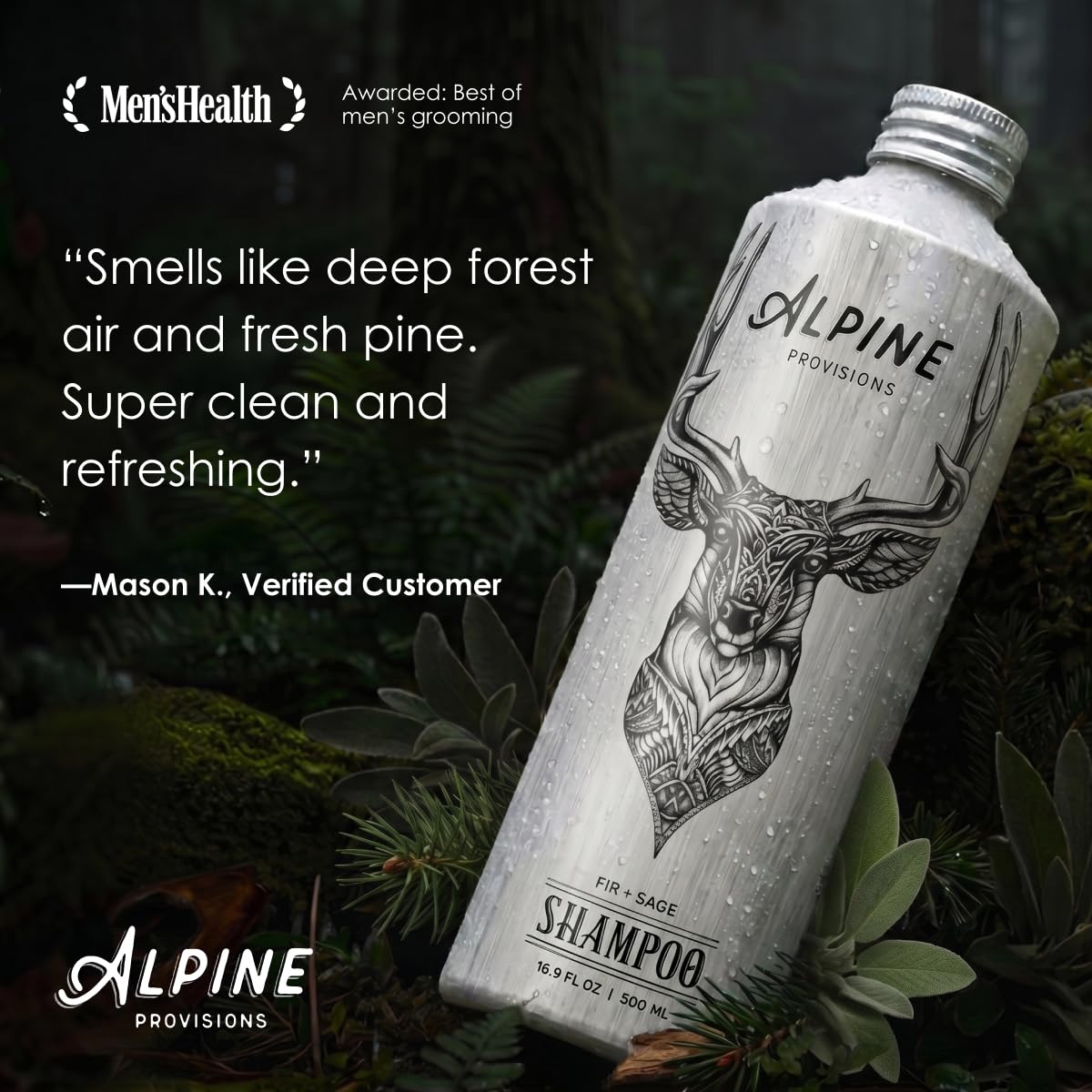 Alpine Provisions close-up of pump and label highlighting natural ingredients
