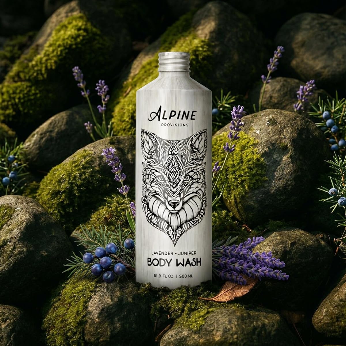 Alpine Provisions bottle next to common items showing 16.9 fl oz size benefit