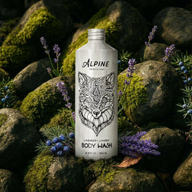 Alpine Provisions bottle next to common items showing 16.9 fl oz size benefit