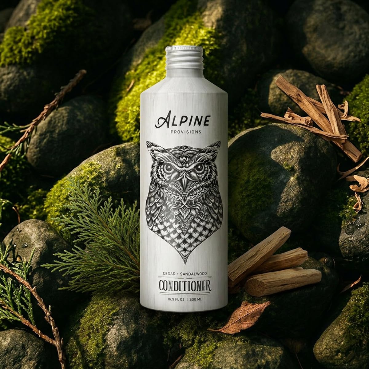 Alpine Provisions bottle next to ruler showing 16.9 fl oz scale for quantity