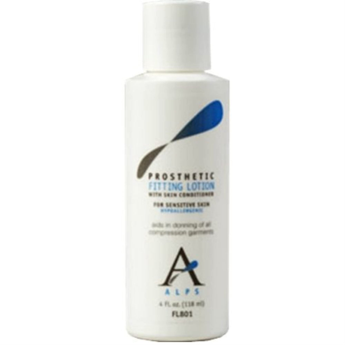 ALPS bottle front view showing label and 4oz size, demonstrates easy hosiery application