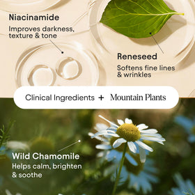 Alpyn Instant Bright Eye ingredients label detail with botanicals — emphasizes peptide and niacinamide blend