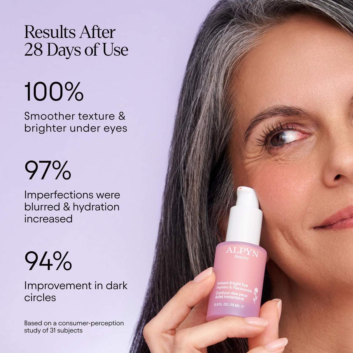 Alpyn Instant Bright Eye peachy-pink swatch on skin — demonstrates immediate color-correcting effect