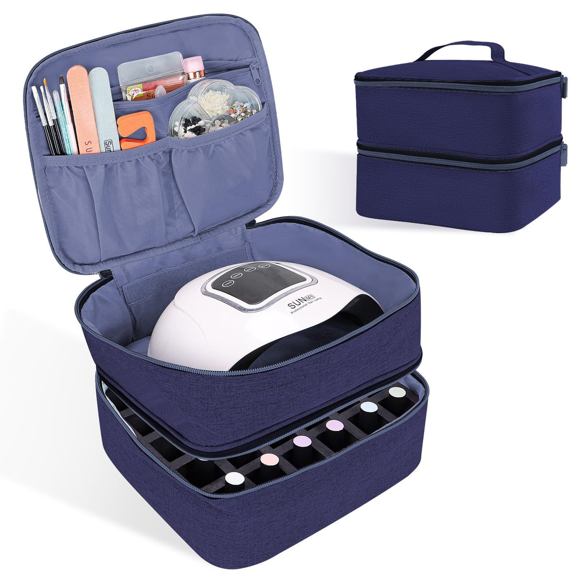 ALSLEA front view of closed blue case showing compact portability and protection