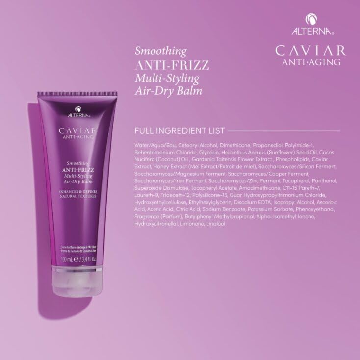 Alterna applying balm to damp hair demonstrating smooth distribution and frizz control