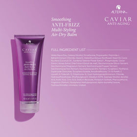 Alterna applying balm to damp hair demonstrating smooth distribution and frizz control