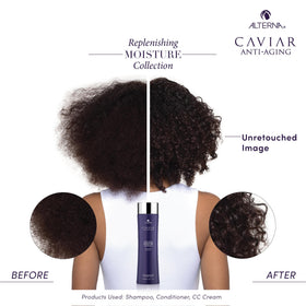 Alterna before and after hair comparison showing improved softness and reduced frizz