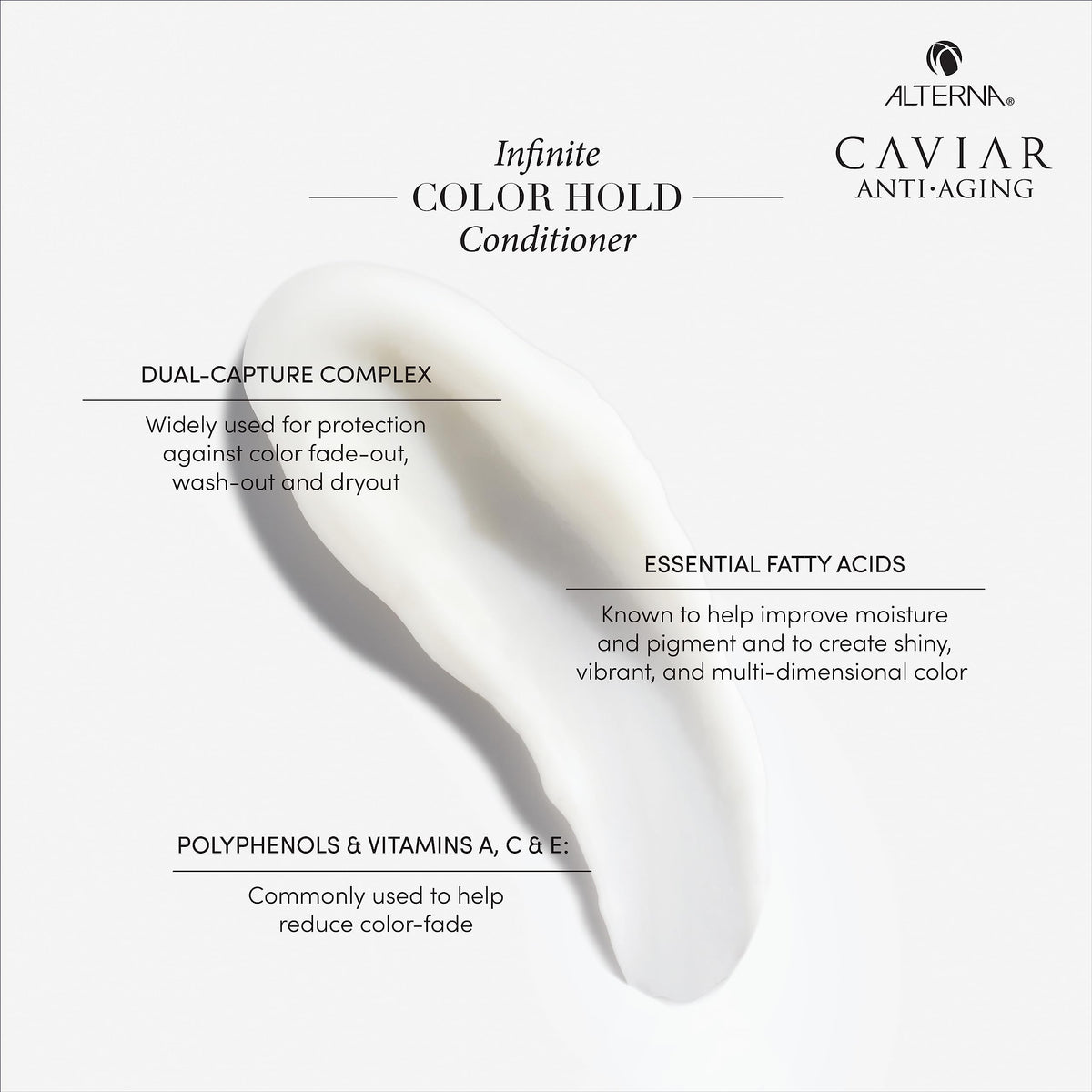Alterna creamy conditioner texture close-up highlighting moisturized hair benefit