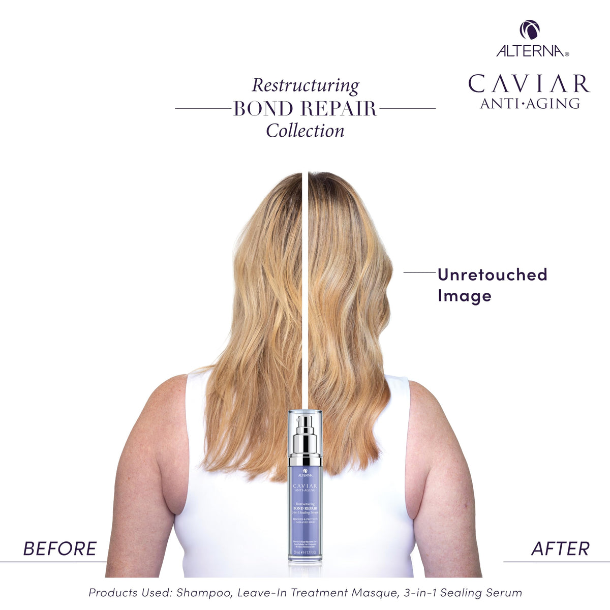 Alterna smoothing serum on dry ends, seals split ends and adds shine