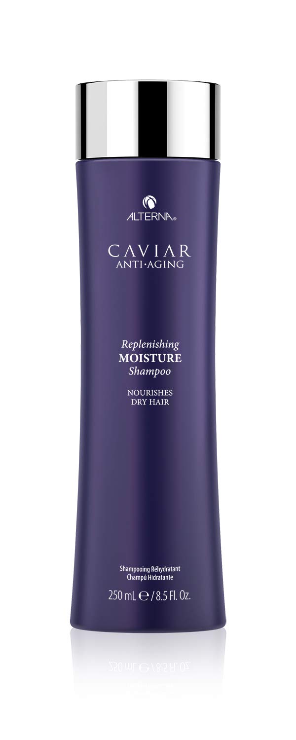 Alterna bottle front view showing caviar shampoo and luxe packaging benefits