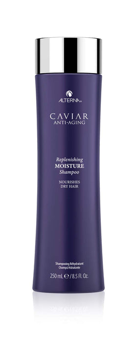 Alterna bottle front view showing caviar shampoo and luxe packaging benefits
