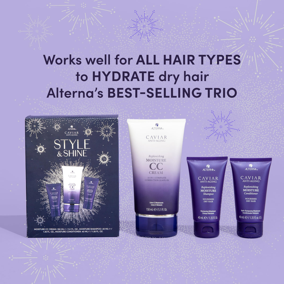 Alterna CAVIAR travel shampoo and conditioner pair displayed for convenient travel