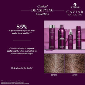Alterna CAVIAR shampoo poured on hand illustrating lightweight lather benefit