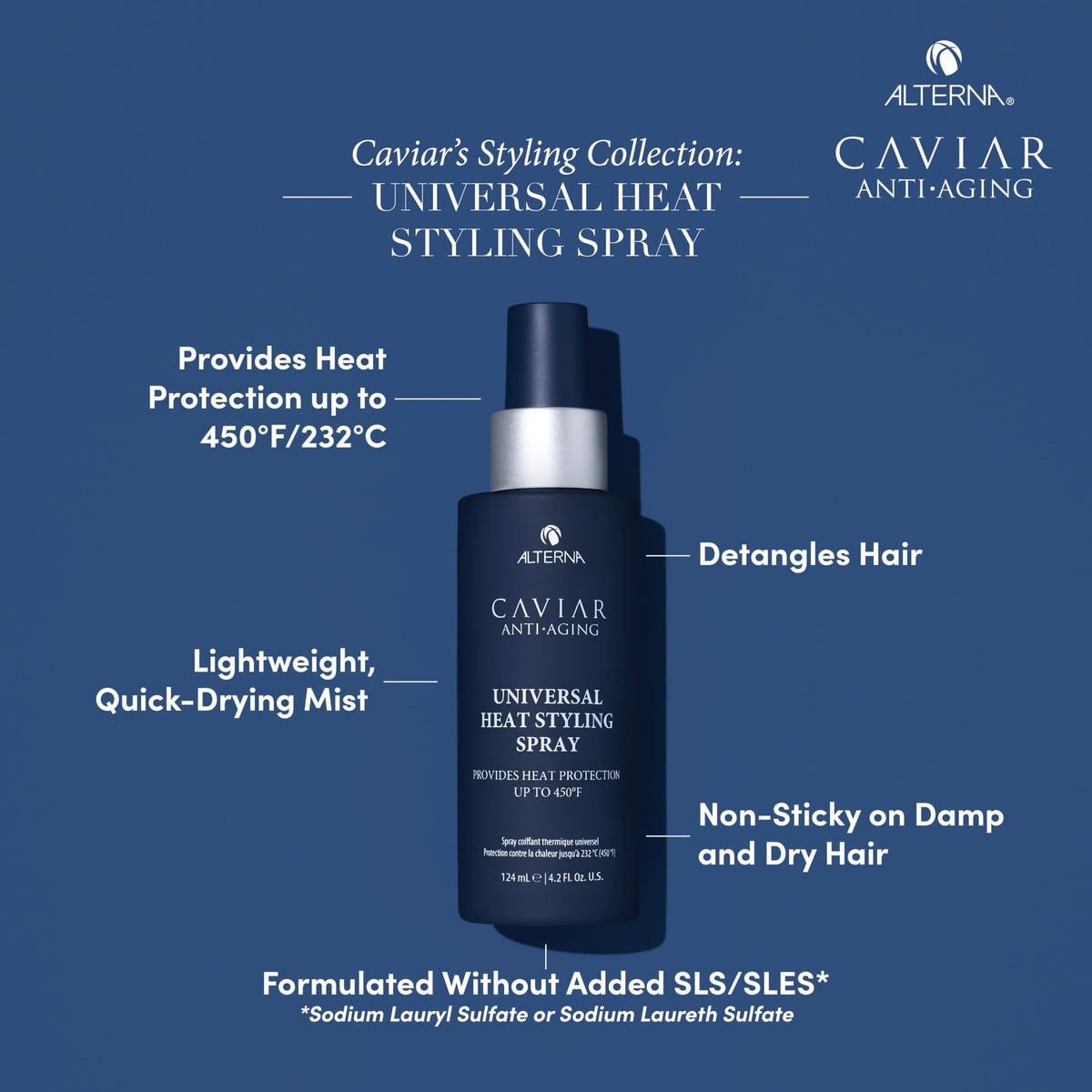 Alterna CAVIAR mist close-up demonstrating fine spray, shows even coverage benefit
