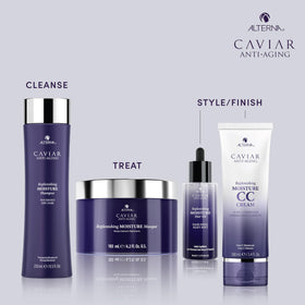 Alterna CAVIAR texture close-up on palm, demonstrates lightweight absorption