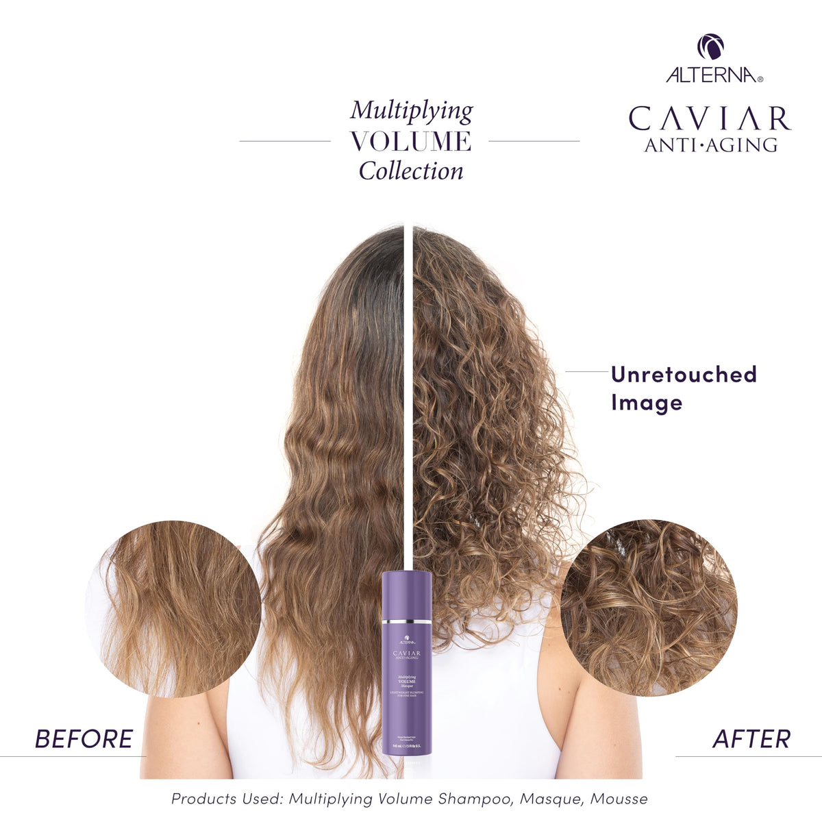 Alterna before and after hair comparison showing increased body
