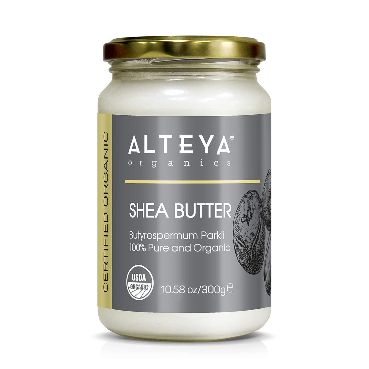 Alteya Organics front glass jar showing label and pure butter benefits