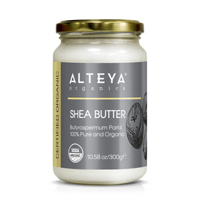 Alteya Organics front glass jar showing label and pure butter benefits