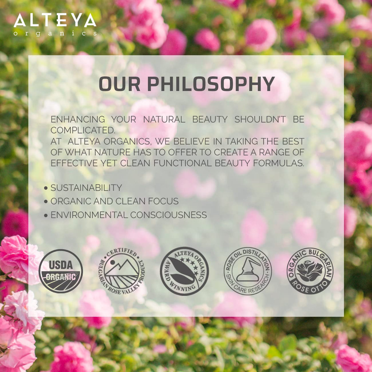 Alteya Organics applied to hair ends demonstrating shine and frizz control