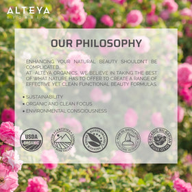 Alteya Organics applied to hair ends demonstrating shine and frizz control