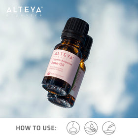 Alteya Organics oil in a diffuser setup creating a calming floral aroma