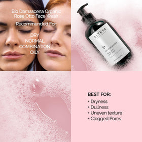 Alteya Organics rose otto oil drop highlighting calming hydration