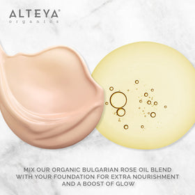 Alteya Organics oil texture pooled to show lightweight hydration benefit