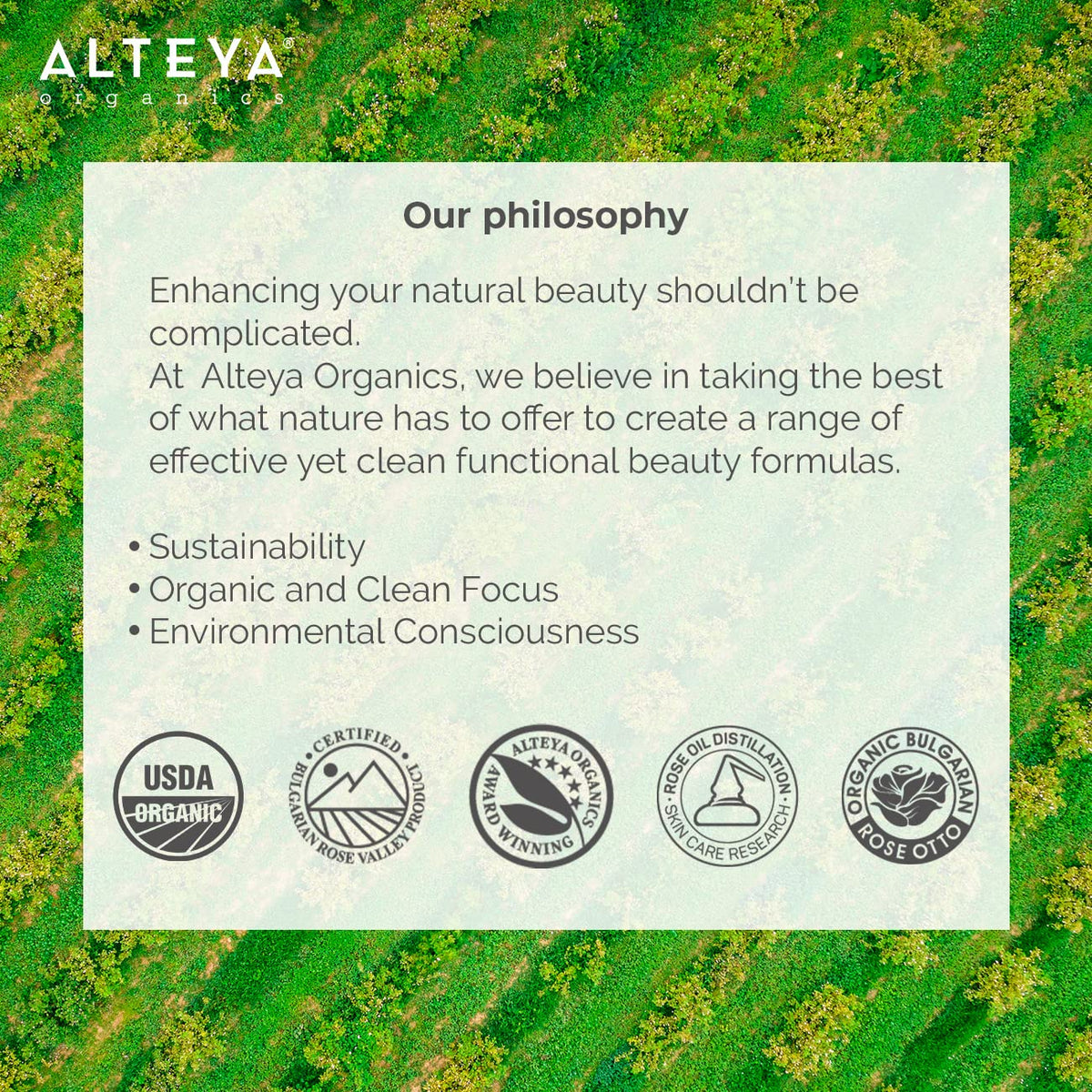 Alteya Organics Bulgarian Rose Valley and distillery panorama showing traceability and sourcing benefit