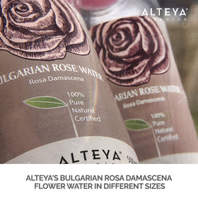 Alteya Organics bottle next to a ruler showing 250ml size convenience