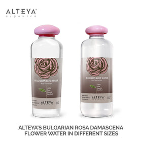 Alteya Organics 500ml bottle next to measuring scale for size clarity