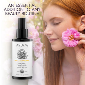 Alteya Organics facial mist application demonstrating quick hydration and cooling benefit