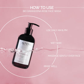 Alteya Organics bottle styled with fresh roses to showcase botanicals