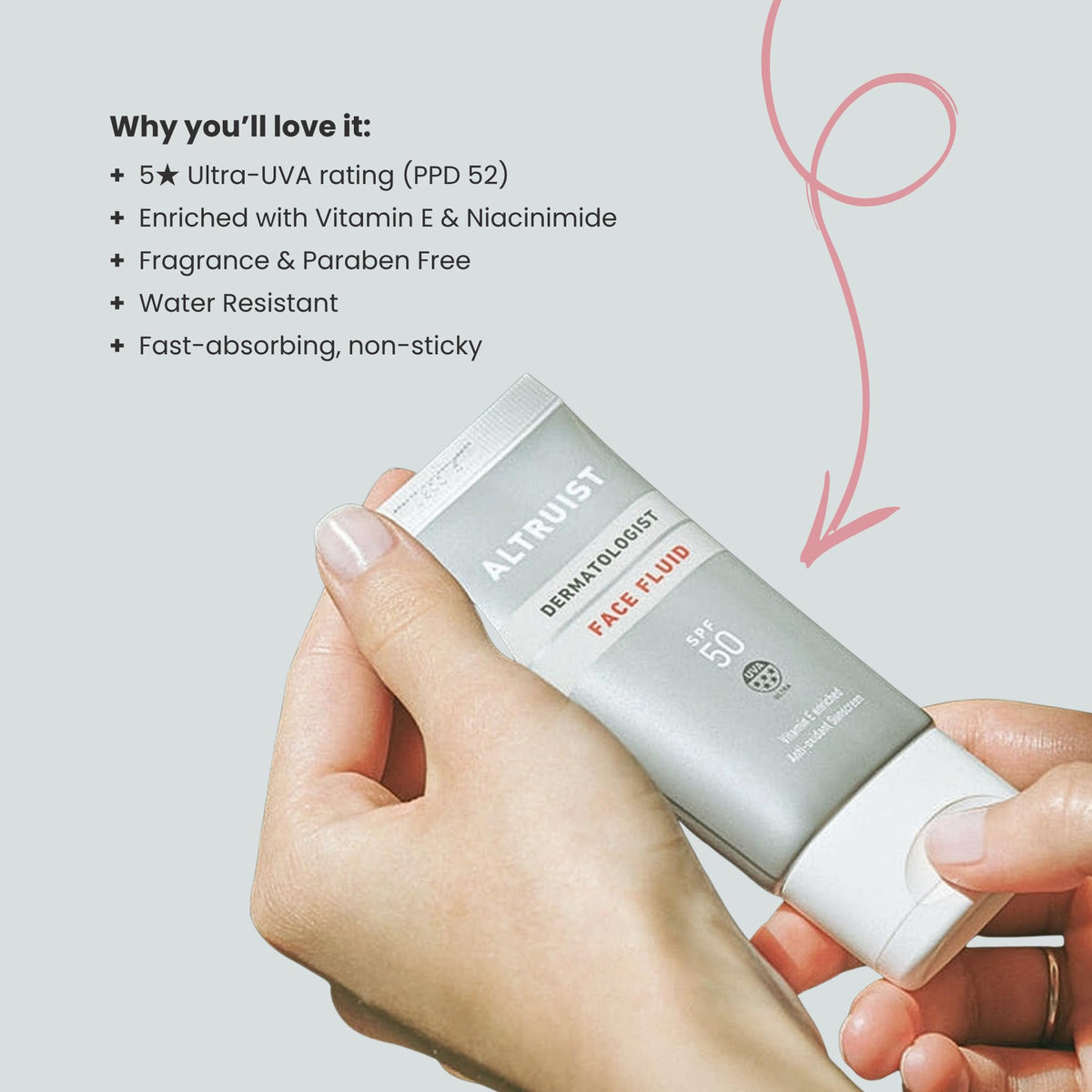 Altruist pump dispense closeup showing hygienic pump and easy dosage benefit