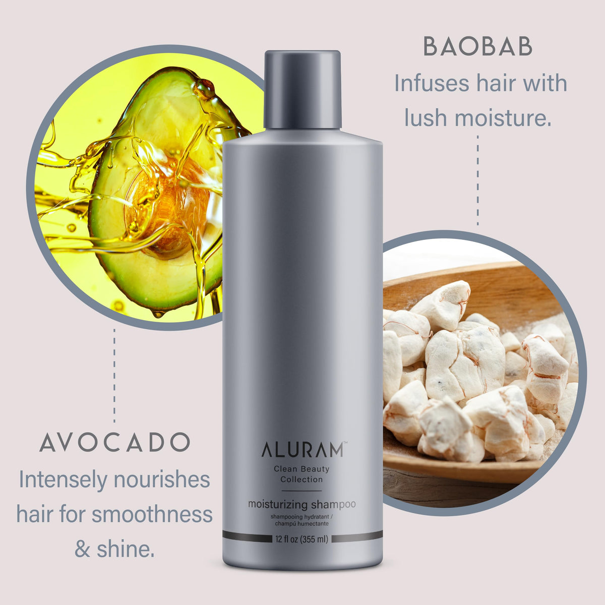 ALURAM baobab and avocado oils detail conveying nourishment and shine