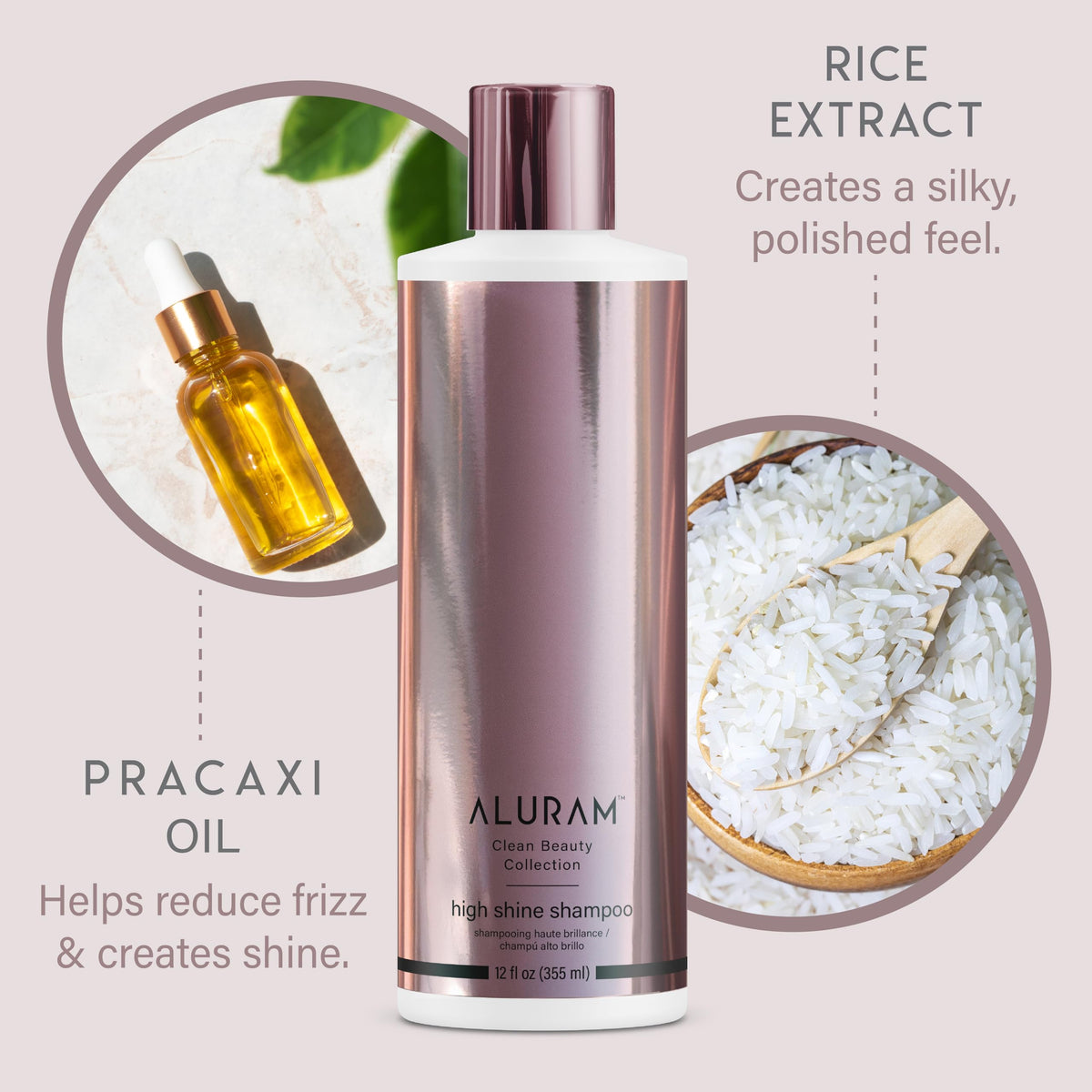 ALURAM rice extract powder visual signaling hydration and frizz control benefit