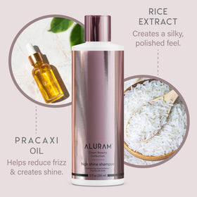 ALURAM rice extract powder visual signaling hydration and frizz control benefit