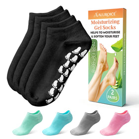 ALUROICE front packaging showing black moisturizing socks and benefits