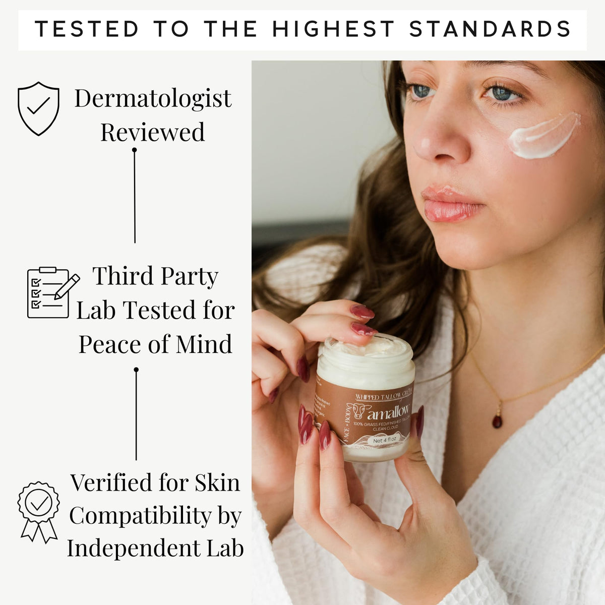 Amallow applying moisturizer on hand showing visible softening and hydration effect