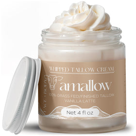 Amallow jar front label showing vanilla latte scent and 4 fl oz size for clear identification