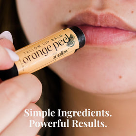 Amallow Peppermint balm applied to lips demonstrating refreshing cooling benefit