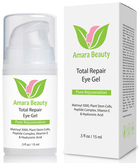 Amara Beauty front pump bottle showing clear gel and label for easy identification and benefit