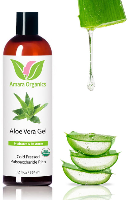 Amara Beauty front packaging of aloe vera gel showing label and size benefit