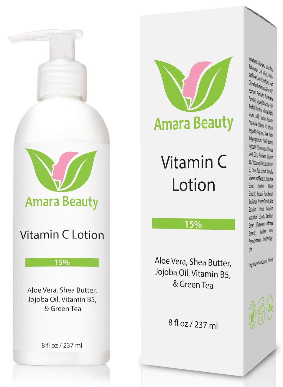 Amara Beauty front packaging showing bottle and label, highlighting clean ingredients