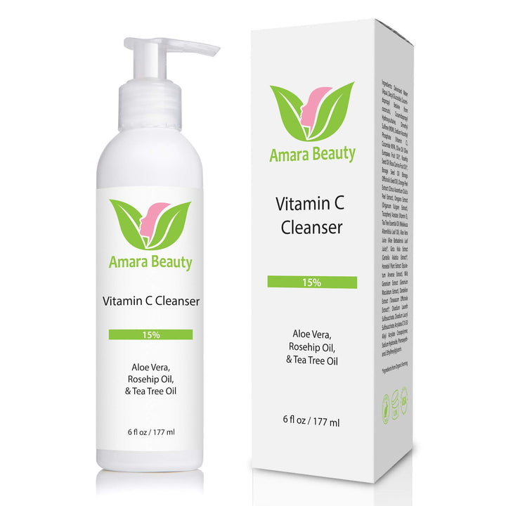 Amara Beauty front packaging showing 15% Vitamin C cleanser benefits
