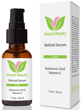 Amara Beauty front bottle showing label and benefits for youthful skin